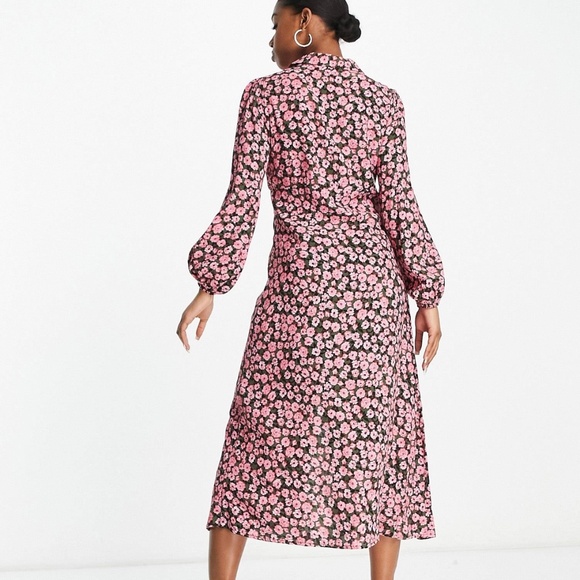 NOBODY’s CHILD/ASOS DAISY COLLARED MIDI TRA DRESS IN FUCHSIA BLOOM sz 12 - Picture 3 of 6